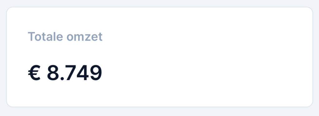 Screenshot data: Totale omzet €8749